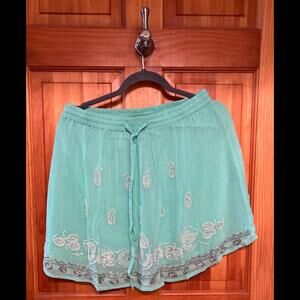 New Raga Anthropologie Aqua Chiffon Skirt With Decorative Pearls M